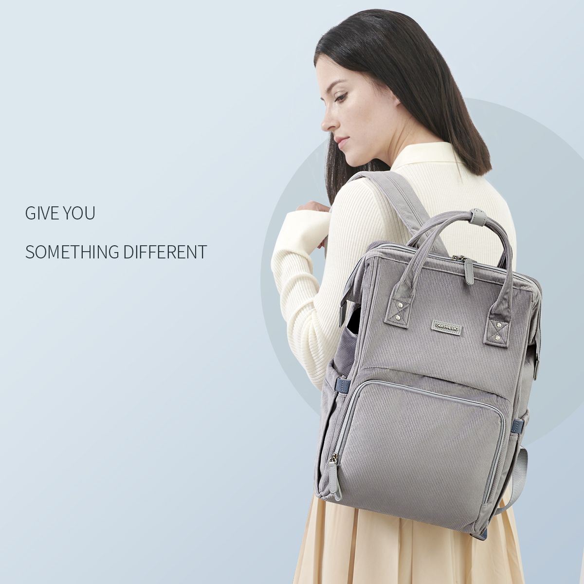 SUNVENO Velvet Stitching Diaper Bag Backpack Large Capacity Tote Shoulder Nappy Bag Organizer for Baby Care with Insulated Pockets,Waterproof Fabric - JM Variety Store